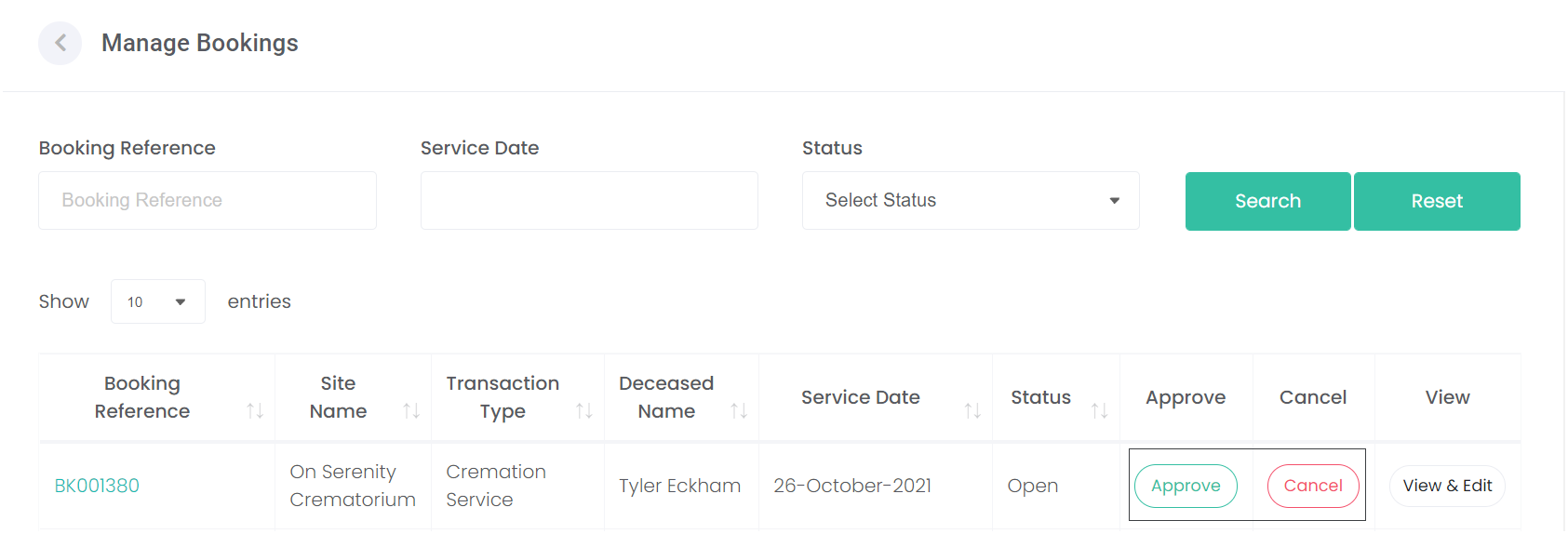 Bookings: Approve or Cancel