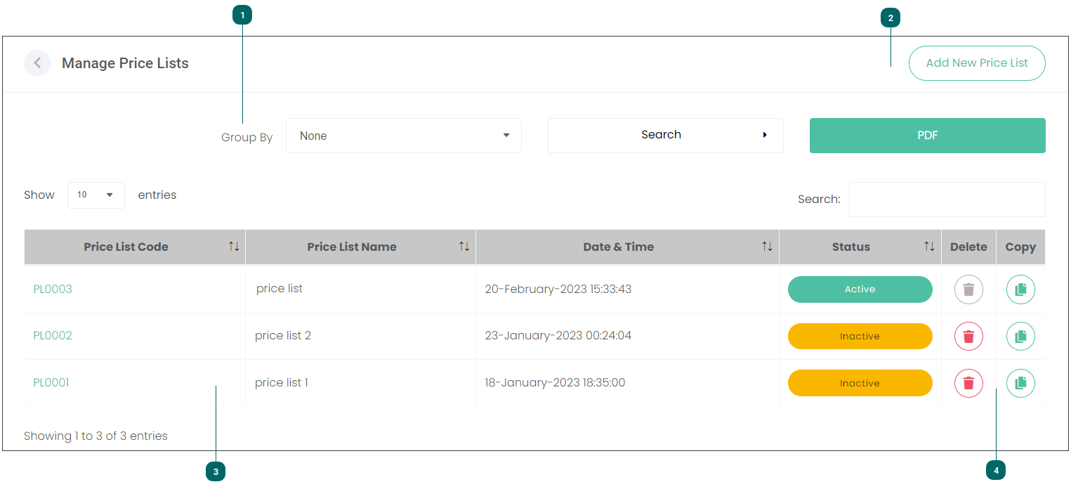 Standard Price List